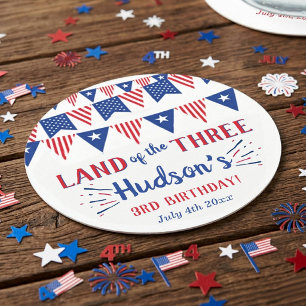 Land Of The Three! 4:e Juli 3-års födelsedagsfest Underlägg Papper Rund