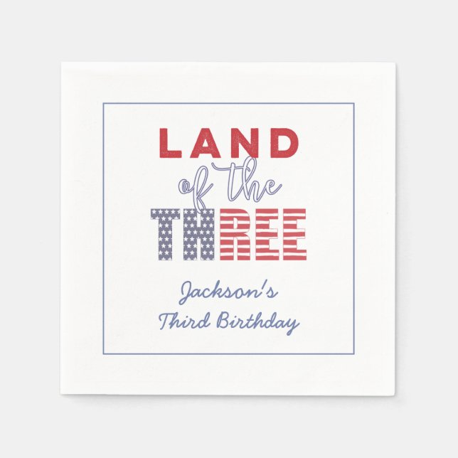 Land Of The Three! Helt Amerikansk 3-års födelseda Pappersservett (Framsidan)