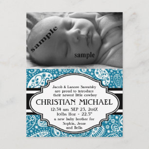 Land Paisley Nyfödd bebis Boy Birth Notice Meddelande