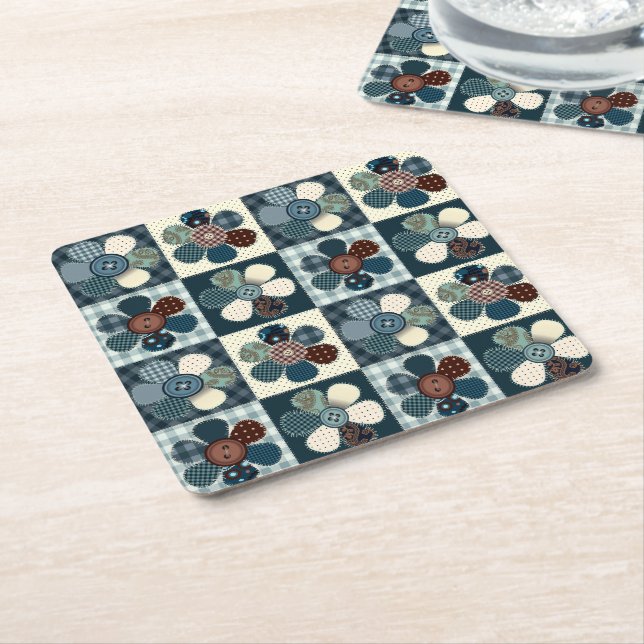 Land Patchwork Flowers Underlägg Papper Kvadrat (Vinklad)