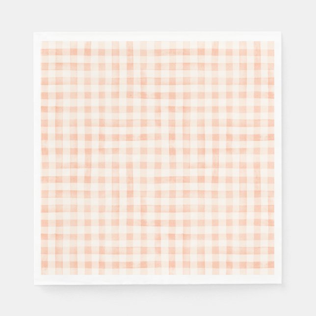 Land Peach Färgad Gingham Napkins Pappersservett (Framsidan)