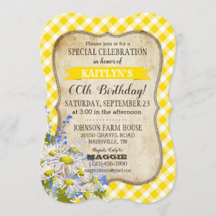 Land Picnic med Daisy Bouquet Birthday Inbjudan