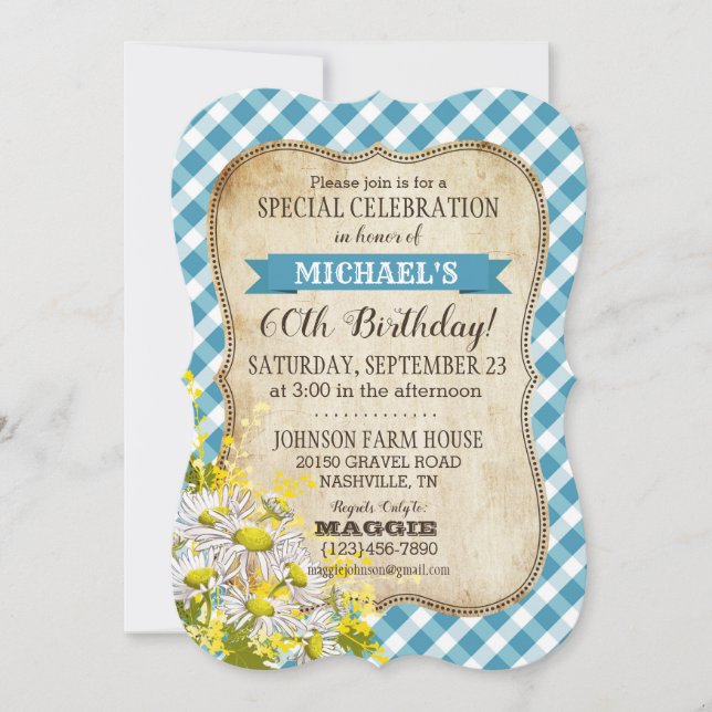 Land Picnic med Daisy Bouquet Birthday Inbjudan (Framsida)