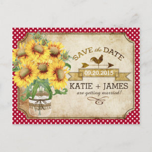 Land Picnic Solros Gingham Spara datumet Meddelande Vykort