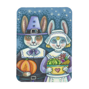 LAND PILGRIMS, THANKSGIVING BUNNY RABBIT MAGNET