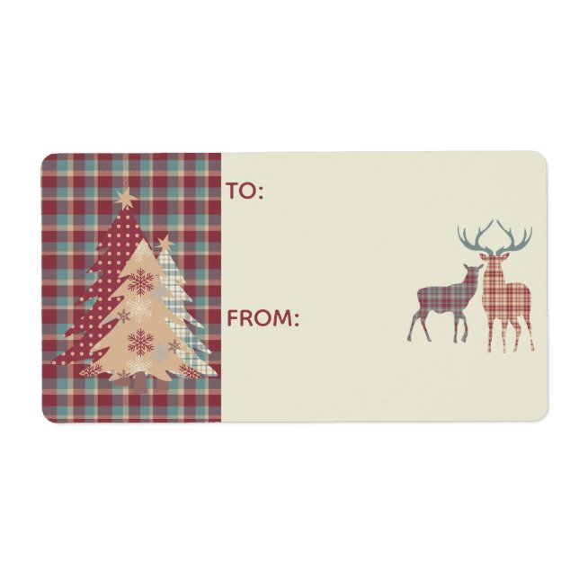 Land Plaid, Hjort, Träd Gift Märkre Sticker 2 Fraktsedel (Framsidan)