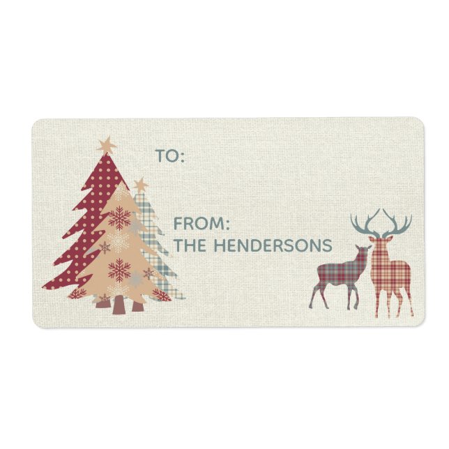Land Plaid, Hjort, Träd Gift Märkre Sticker Fraktsedel (Framsidan)