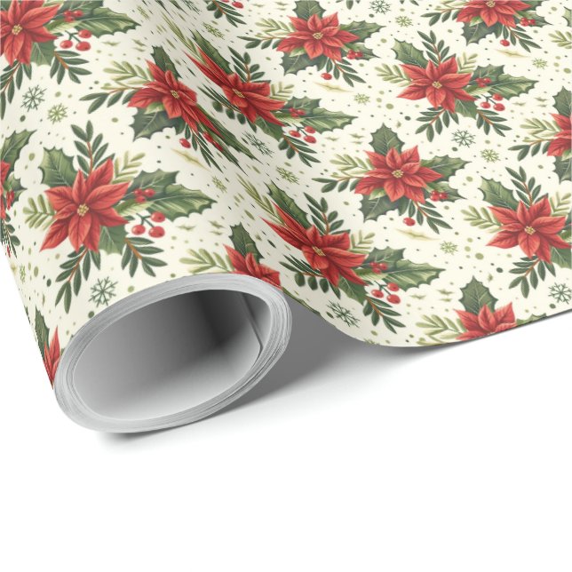 Land Poinsettia jul Helgdag Gift Wrapping Presentpapper (Rullad Hörn)