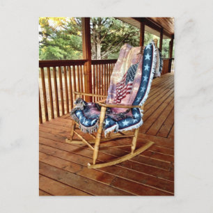 Land Porch Rocker American Flagga Throw Postcard Vykort