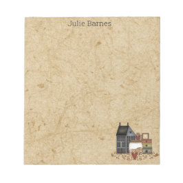 Land Primitive Folk Art Blue Saltbox Home Anteckningsblock