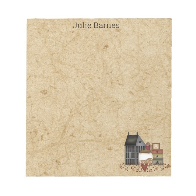 Land Primitive Folk Art Blue Saltbox Home Anteckningsblock (Framsida)