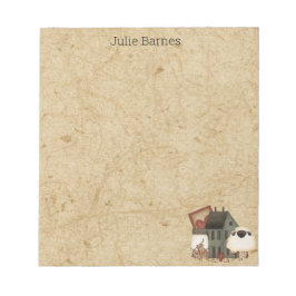 Land Primitive Folk Art Grönt Saltbox Home Anteckningsblock