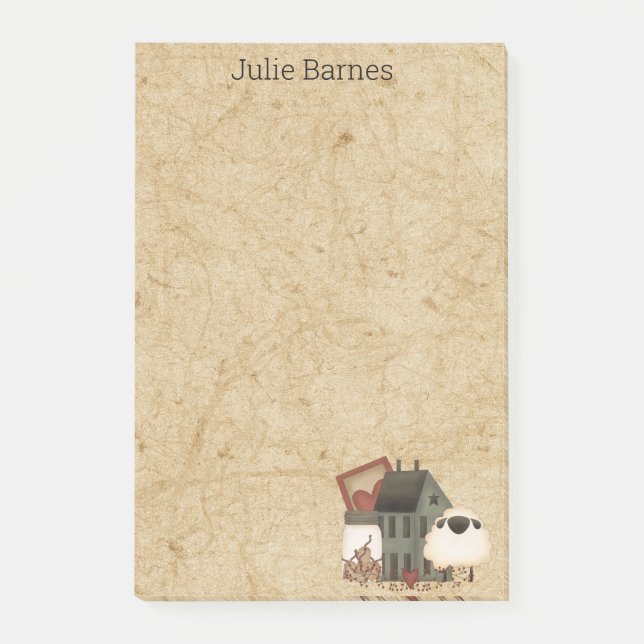 Land Primitive Folk Art Grönt Saltbox Home Post-it Block (Framsida)