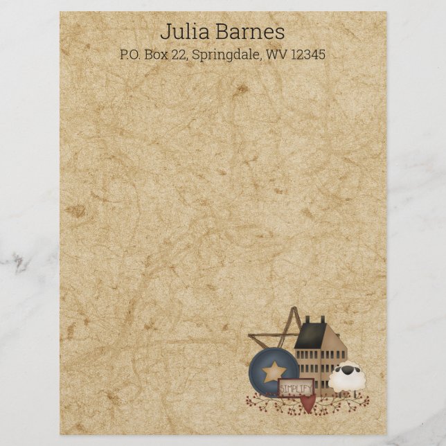 Land Primitive Mustard Gult Saltbox och Decor Brevhuvud (Framsida)