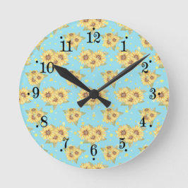 Land Pulver Blue Gult Solblommor Wall Clock Rund Klocka