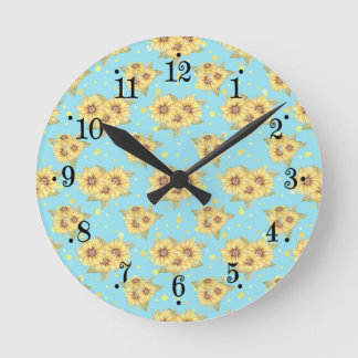 Land Pulver Blue Gult Solblommor Wall Clock Rund Klocka