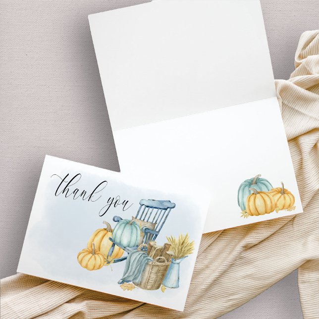 Land Pumpkin Blue Watercolor Tack Kort (Rustic Farmhouse Pumpkin watercolor thank you card)