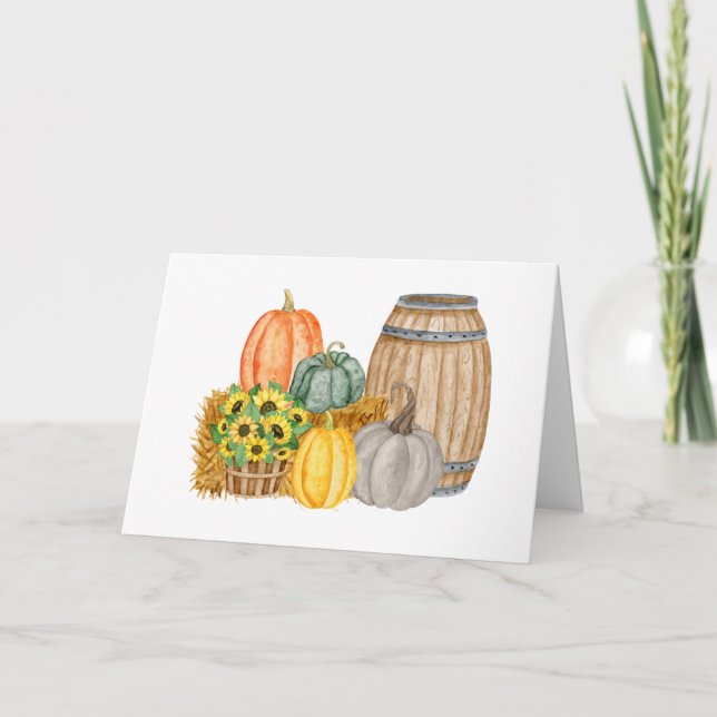 Land Pumpkin Harvest - Sunblommor and Barrel Kort (Framsida)