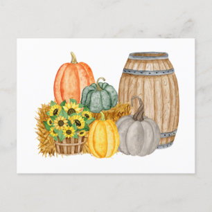 Land Pumpkin Harvest - Sunblommor and Barrel Vykort