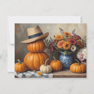 Land Pumpkin Harvest with Flowers Vykort