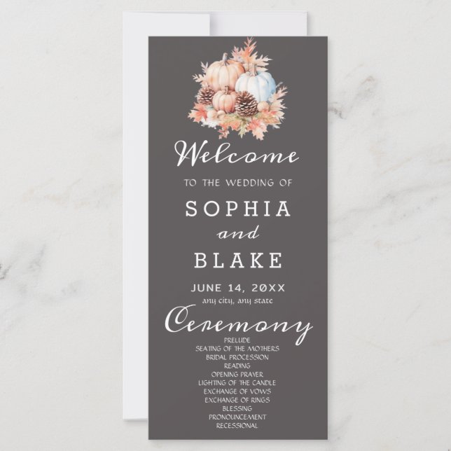 Land Pumpkins Fall Grått Bröllopsprogram (Framsida)