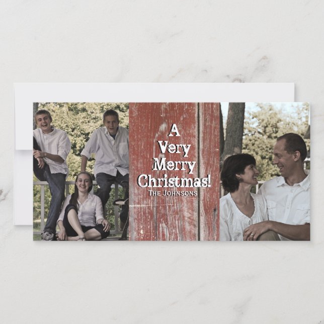 Land Red Barn Two Photo jul Card Julkort (Framsida)