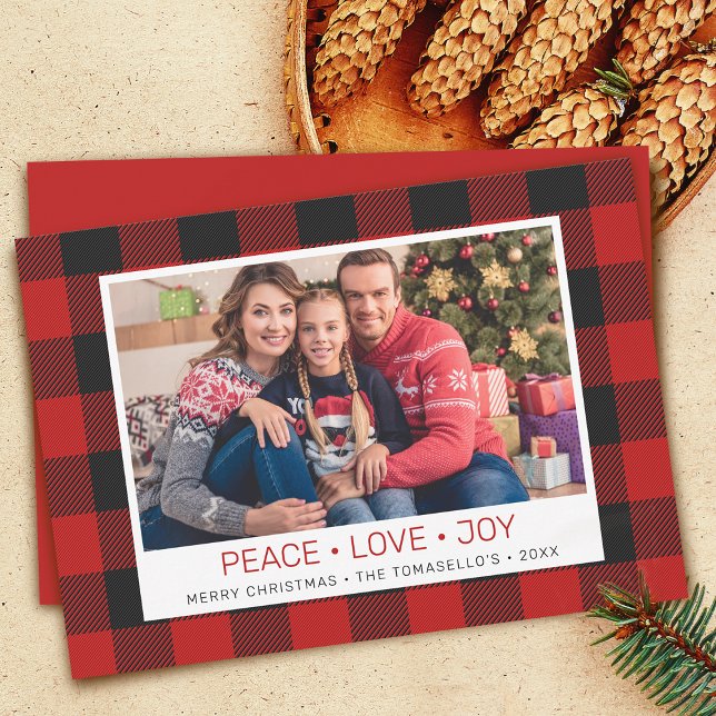 Land Red Buffalo Check Pput Photo Julkort (Country Red Buffalo Check Plaid Photo Holiday Card)
