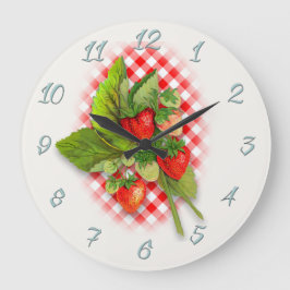 Land Red Gingham och jordgubbar Stor Klocka