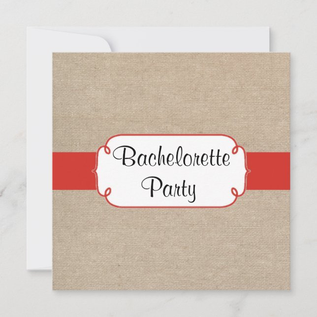 Land Red Orange och Burlap Bachelorette Party Inbjudningar (Framsida)