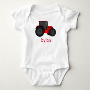 Land Red Tractor med Romper Baby Namn T-shirt