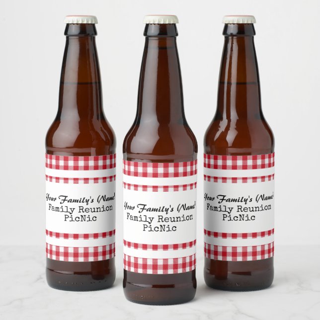 Land Red & White Gingham Label - HAMbyWG Ölflaska Etikett (Flaskor)