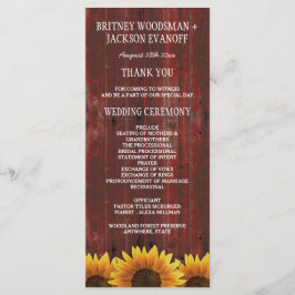 Land Red Wood Rustic Solrosor Bröllopsprogram Program