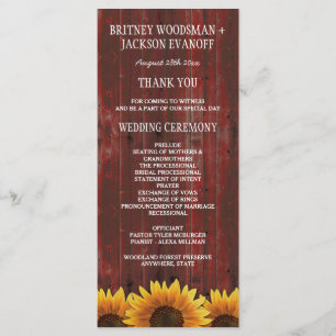 Land Red Wood Rustic Solrosor Bröllopsprogram Program