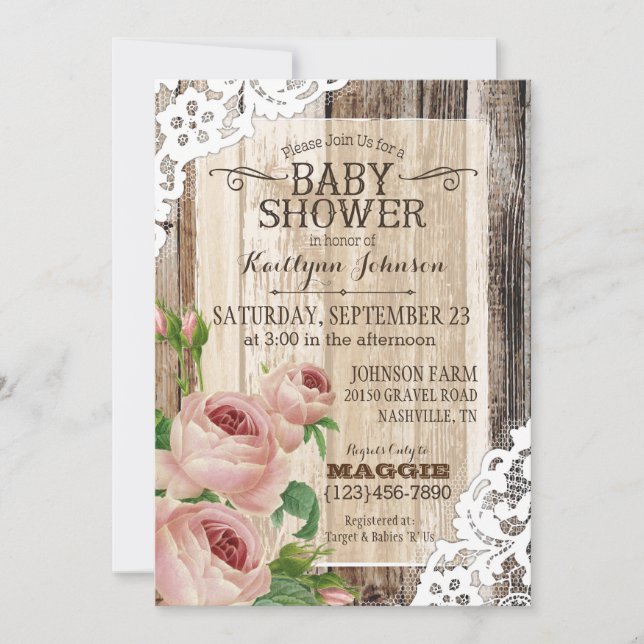 Land Ro och Rustic Wood Baby Shower Inbjudningar (Framsida)