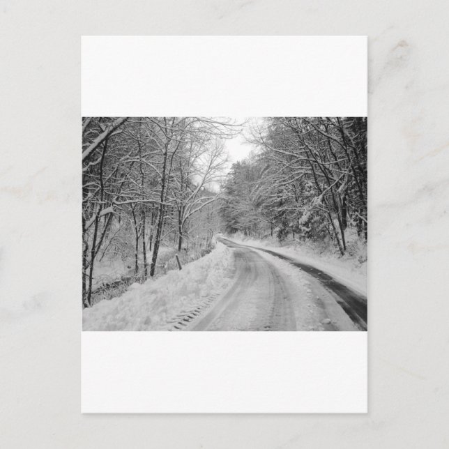 Land Road Black and white image med snö Vykort (Framsida)