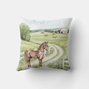 Land Road Horse Blommigt Birthday Kudde