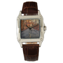 Land Road in Fall Brown Leather Watch