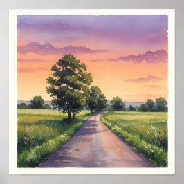 Land Road in Sunset-Rustic Countryside Farmhou Poster