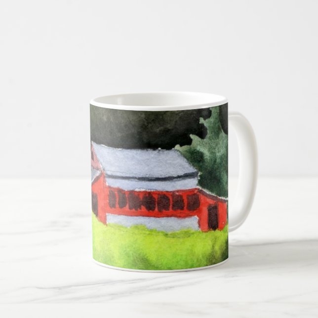 Land Road Mugg, stor rödladugård grönt fält Kaffemugg (Framsida höger)