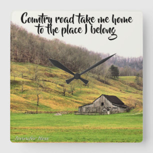 Land Road, ta mig hem-väggklocka Fyrkantig Klocka
