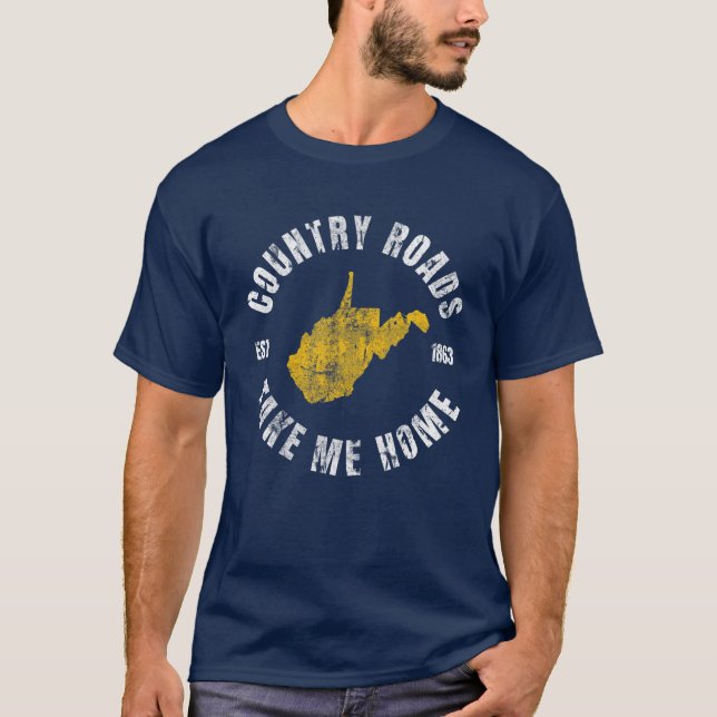 Land Roads Väster Virginia Karta ta mig hem WV VI T Shirt (Framsida)
