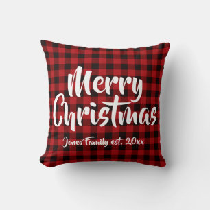 Land röd, svart buffel plaid - God jul Kudde