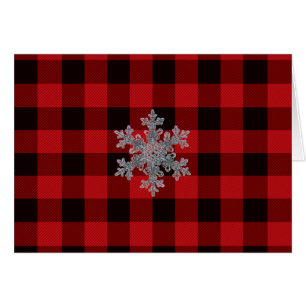 Land röd, svart buffel plaid, snö flake hälsningskort