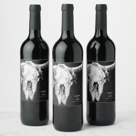 Land Rodeo Western Black and White Bull Skull Vinflaska Etikett