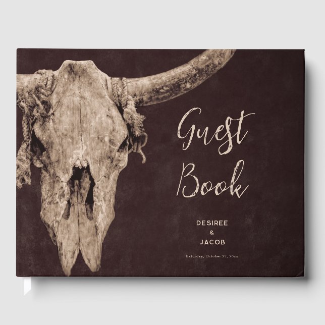 Land Rodeo Westernare Brown Bull Skull Gästböcker (Framsida)
