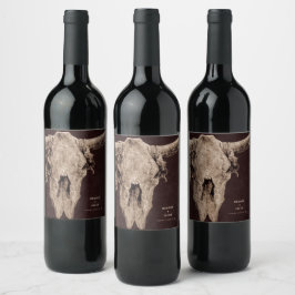 Land Rodeo Westernare Brown Bull Skull Vinflaska Etikett