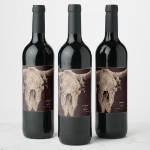 Land Rodeo Westernare Brown Bull Skull Vinflaska Etikett