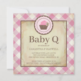 Land Rosa Gingham och Cupcoa Baby Q Picnic Inbjudningar