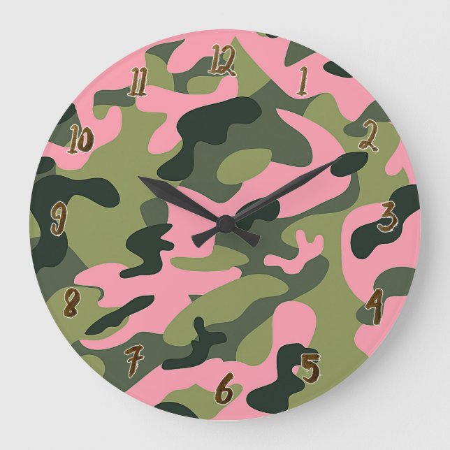 Land Rosa Grönt armén Camo Camouflage Mönster Stor Klocka (Framsida)