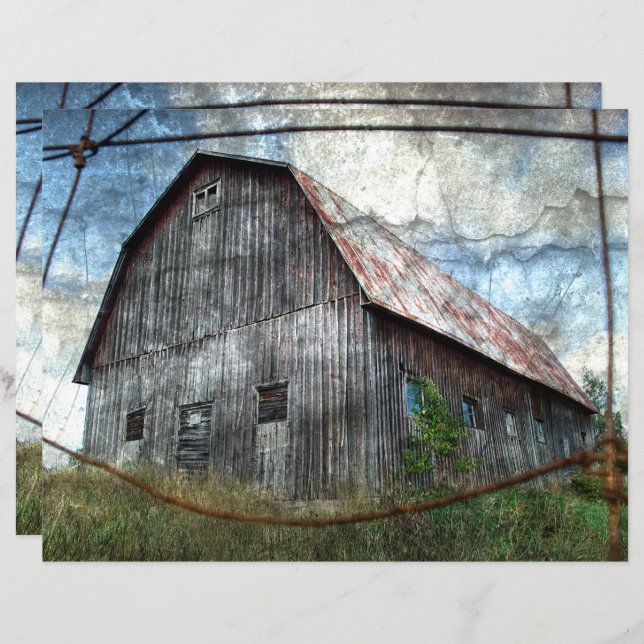 Land Rustic Barn Vintage Struktur Decoupage (Fram/baksida)